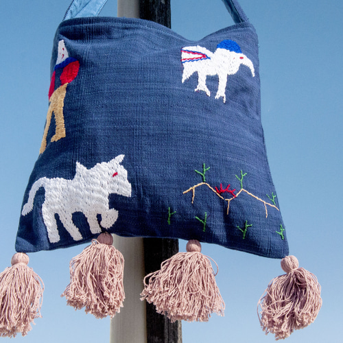 手縫い純綿サイドバックパック、刺繍ハンドバッグ、手刺繍