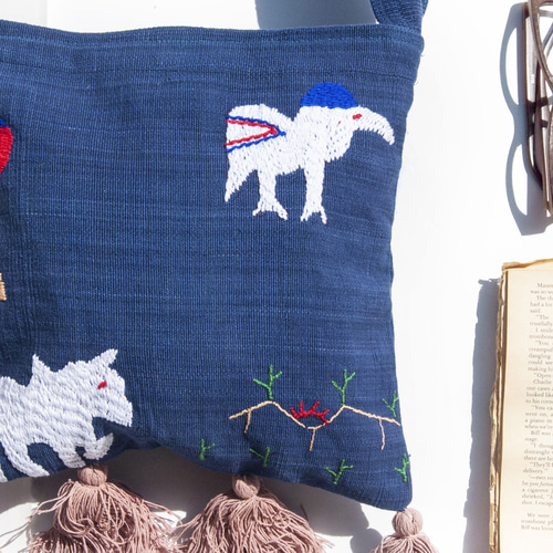 手縫い純綿サイドバックパック、刺繍ハンドバッグ、手刺繍