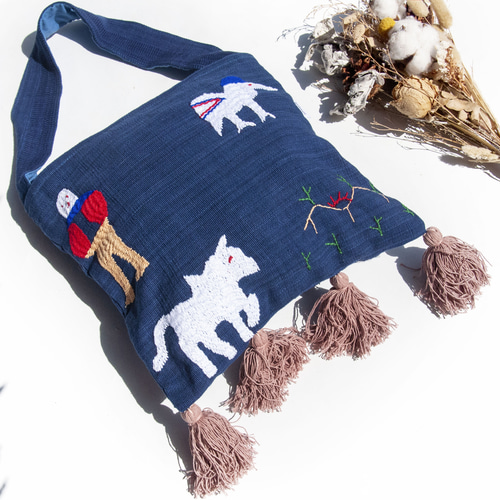 OKAJIMA 刺繍入り象デザイン ハンドバッグ　新品未使用⭐︎ SUNNY SIDE:夢は叶うミニサッチェルバッグ（ショルダーバッグ