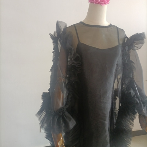 2ways パーティードレス オーガンジー ラッフルフリル ブラック  