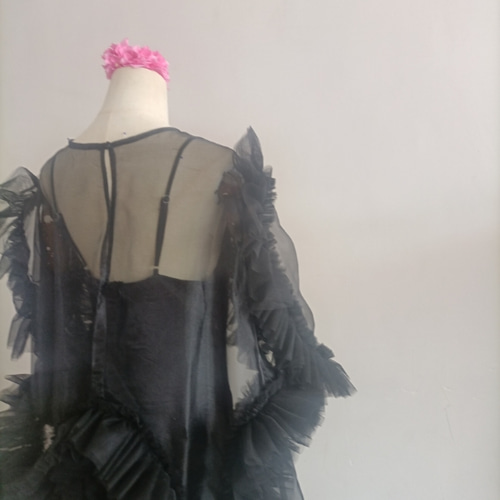 【COAST】オーガンジー ラッフル フリル フローラルミディドレス XS-Lサイズあり【ROBE de FLEURS/ローブドフルール】ベルト付き