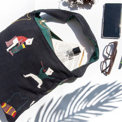 手縫い純綿サイドバックパック、刺繍ハンドバッグ、手刺繍ショルダーバッグ、手刺繍バッグ-レインボーアニマルタッセル刺繍トートバッグ 17枚目の画像