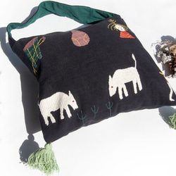 手縫い純綿サイドバックパック、刺繍ハンドバッグ、手刺繍ショルダーバッグ、手刺繍バッグ-レインボーアニマルタッセル刺繍トートバッグ 10枚目の画像