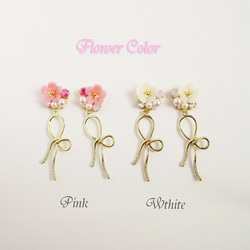 【再販】【2色】Flower Bijou & Ribbon　イヤリング ピアス ビジュー スワロフスキー 花 リボン 4枚目の画像