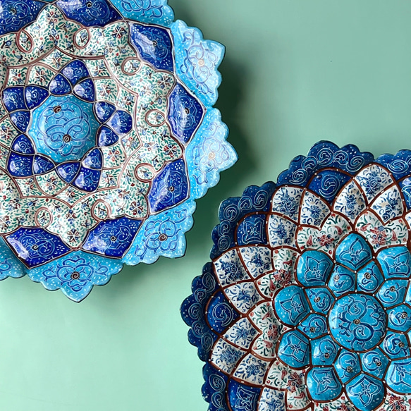 ペルシャのエナメル皿　飾り皿　Φ20ｃｍ【ミーナーカーリー008】 10枚目の画像