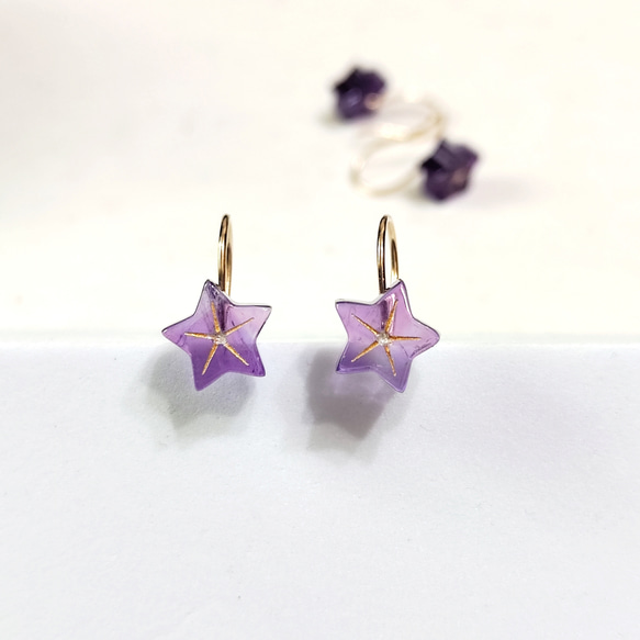 紫水晶桔梗花耳勾耳環 Amethyst balloon flowers earrings hooks 第7張的照片