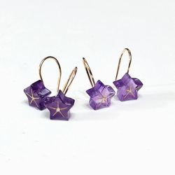 紫水晶桔梗花耳勾耳環 Amethyst balloon flowers earrings hooks 第8張的照片