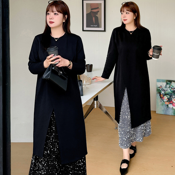 春新作 XL~5XL ノーカラージャケットスパンコール付きスカート