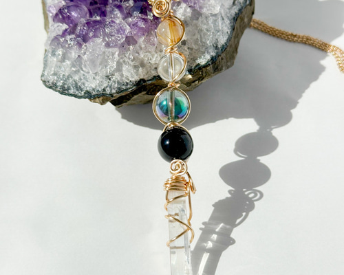 癒しページ　天然石　マジックワンド　置物インテリア モリオン クリスタルワンド マジックワンド ペンダント お守り