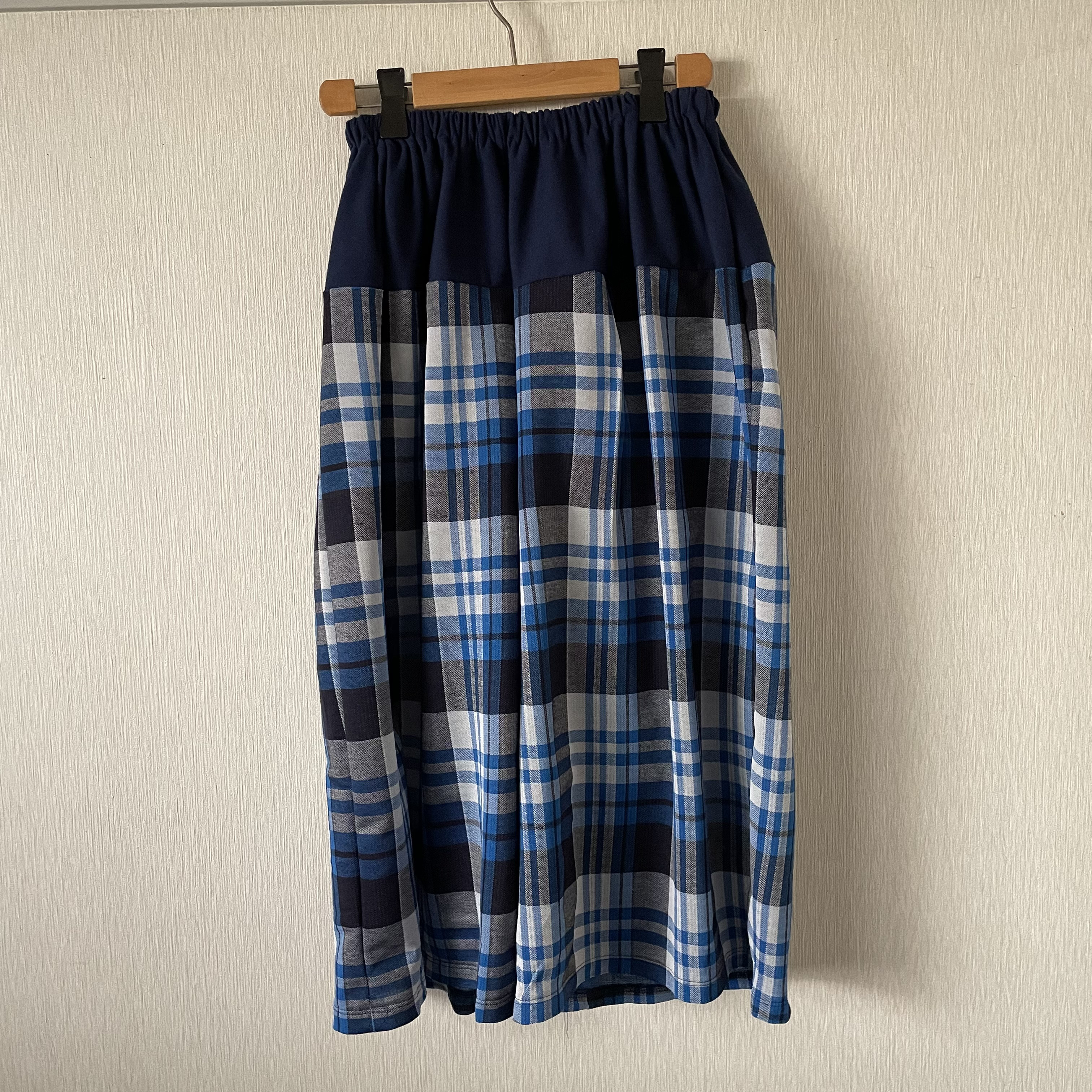 チェックジャガードニット切替サルエルパンツ　ブルー系Ｆ