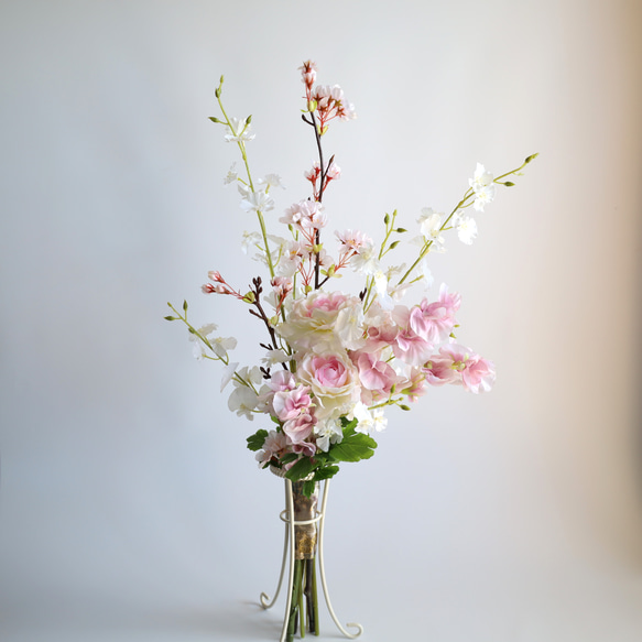 【桜❀春花のブーケ】　ブーケ　ブライダルブーケ　ブライダル　結婚式　アーティフィシャルフラワー　桜　春色　和装ブーケ　 1枚目の画像