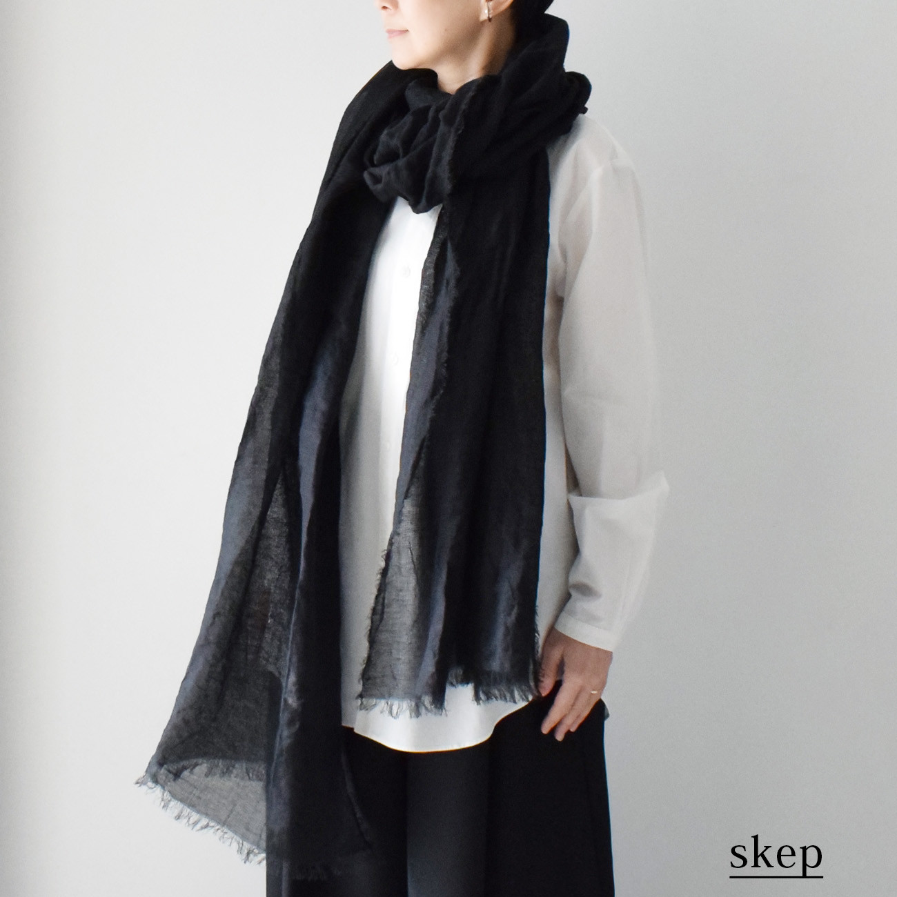 超ロングストール（綿麻/ 播州織ドビー）：黒