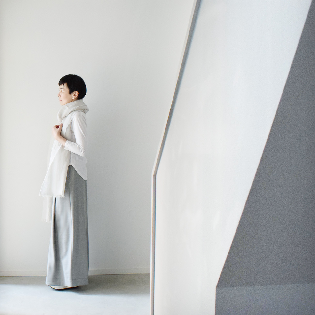 超ロングストール（綿麻/ 播州織ドビー）：グレー