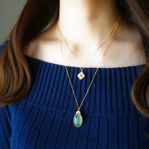 1点もの】SV925（18GP） グリーンアベンチュリンのロング・ネックレス