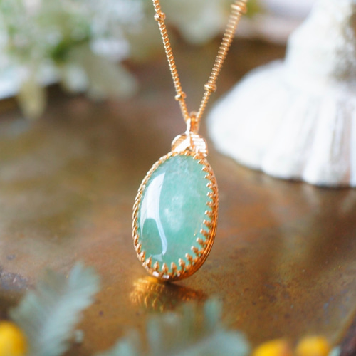 1点もの】SV925（18GP） グリーンアベンチュリンのロング・ネックレス