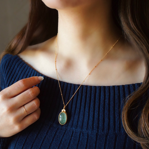 1点もの】SV925（18GP） グリーンアベンチュリンのロング・ネックレス