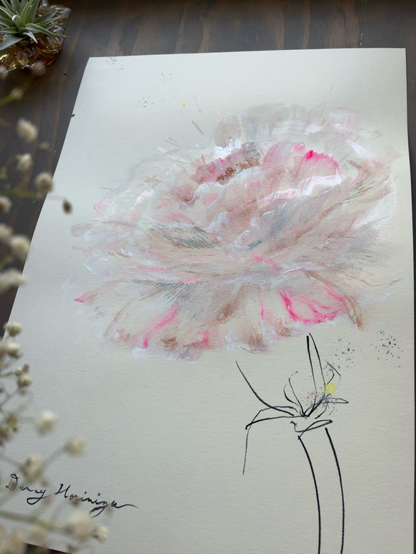 flower   カーネーション　【原画/A3/アクリル画】インテリアアート　母の日の贈り物に 3枚目の画像
