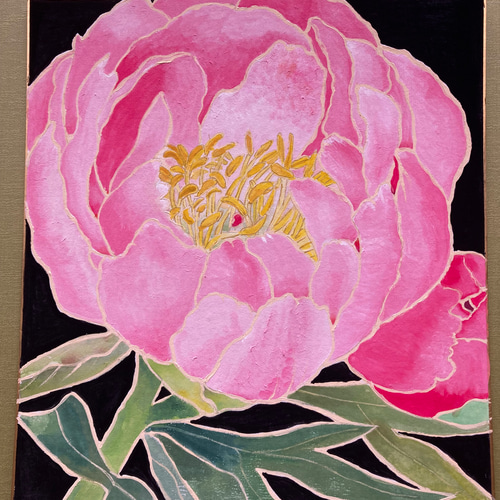 油彩画「シャクヤク」額付原画