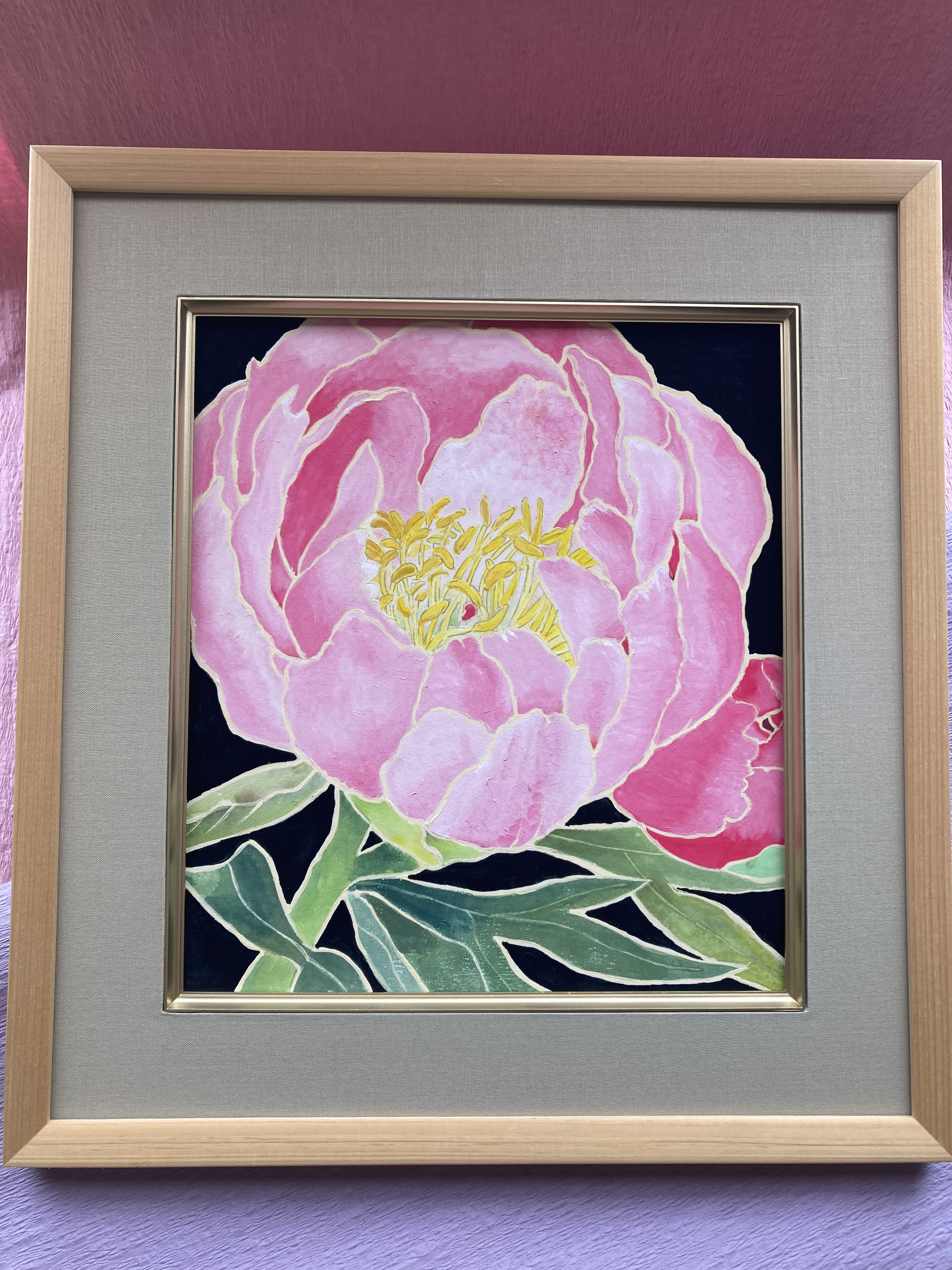 【即出荷】 MaｉKO　油絵原画　芍薬のはな　サムホール　　額つき　メルカリ便発送 絵画