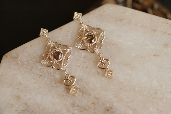 K10YG ブラウンダイヤモンド ピアス K10YG ブリリアント ブラウン