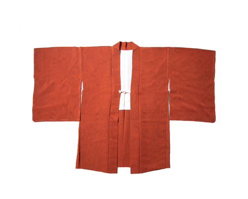 朱色オレンジ、手書きすすき柄シルクアンティーク着物羽織 from