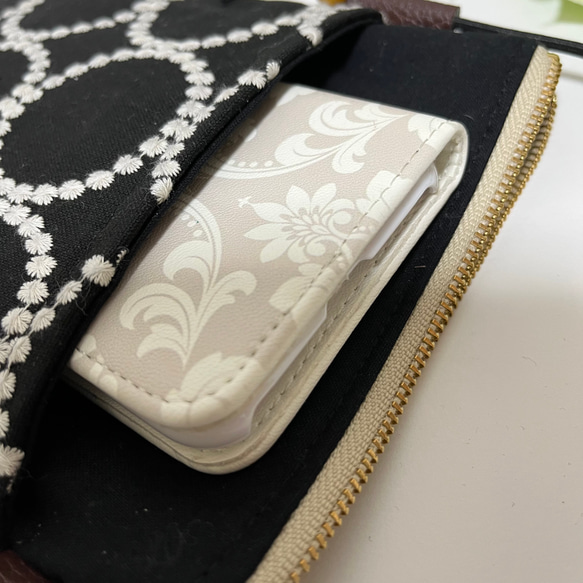 刺繍　サークル　ブラック　スマホショルダー　スマホポシェット　スマホポーチ　 5枚目の画像