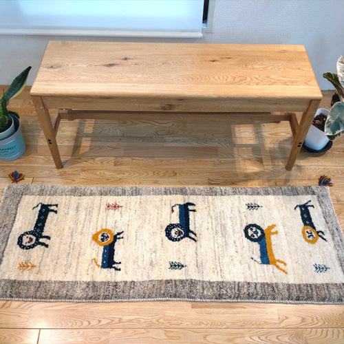 新規入荷】ペルシャ ギャッベ ランナー中 143x53cm ライオン RJ11243G