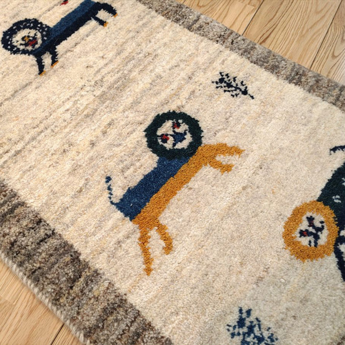 新規入荷】ペルシャ ギャッベ ランナー中 143x53cm ライオン RJ11243G