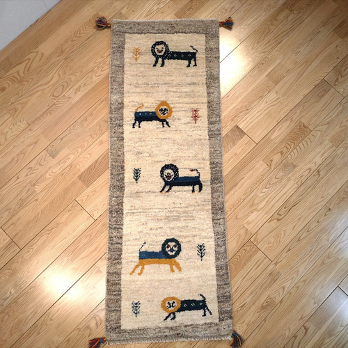 新規入荷】ペルシャ ギャッベ ランナー中 143x53cm ライオン RJ11243G