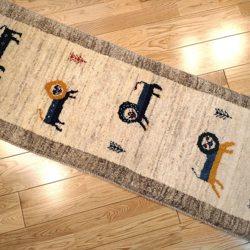 新規入荷】ペルシャ ギャッベ ランナー中 143x53cm ライオン RJ11243G