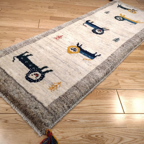 新規入荷】ペルシャ ギャッベ ランナー中 143x53cm ライオン RJ11243G