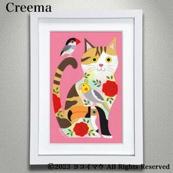 原画「猫と小鳥のポップアート ハチワレ猫 スペシャルver