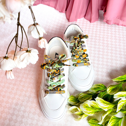 和風♪和柄たっぷり雲取り靴紐☆春の桜餅、夏の新緑のグリーンカラー