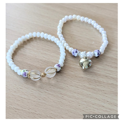 ホワイトクリームパールビーズネックレスと 特殊形状ブレスレット  