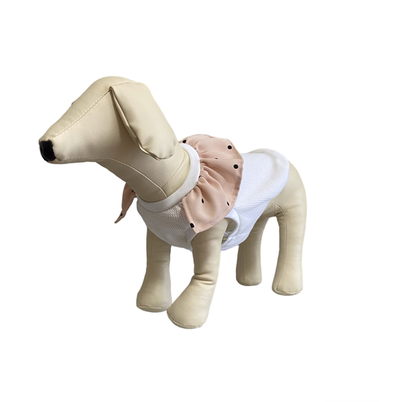 犬服 フリルドットのワッフルトップス(ホワイト グレー) 6枚目の画像