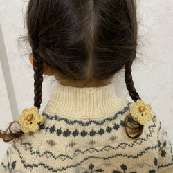 送料無料✿くすみイエロー お花のヘアゴム かぎ針編み 1枚目の画像