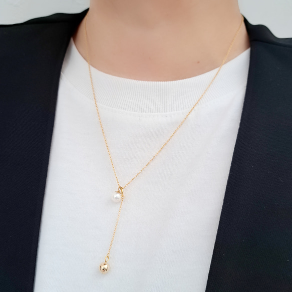 貝パール ペンダント ネックレス 14K ITALY コーデにぴったり*】14kgfネックレス 2way 国産貝パール Y字