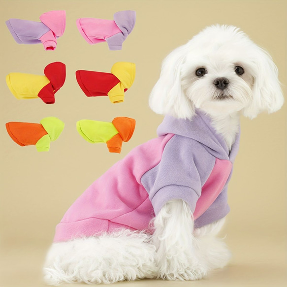 【ピンク】ペット服 マカロンカラー パーカー 暖かい かわいい おしゃれ 小型犬用 cht-1103 2枚目の画像