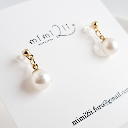 1粒国産貝パール*】痛くないイヤリング/ピアス 14kgf 揺れる 