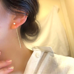 K18gp◆ silver925 Simple bijou chain earring ビジューチェーンロングイヤリング 5枚目の画像