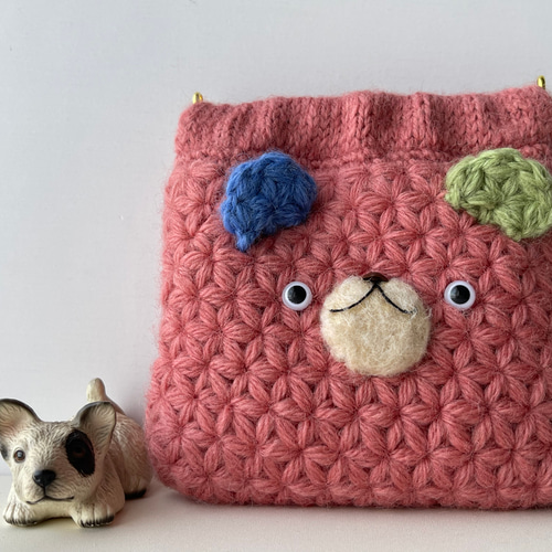 リフ編みで編んだくまちゃんバネポーチ= ポーチ CAFUNÉ 通販 17424425