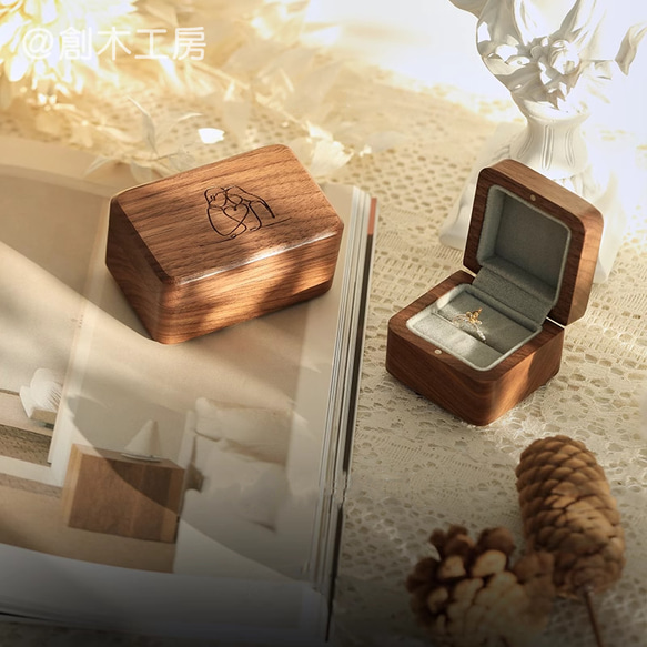 木製リングケース ペアリング収納 指輪ケース アクセサリー収納 携帯用 婚約 プロポーズ 記念日 4枚目の画像