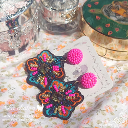 刺繍 ピアス ビーズ お花 大ぶり  アジアンテイスト キラキラ  大人かわいい アジアン インド ♥ らしゃとん 2枚目の画像