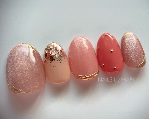 043【7点】【サイズ変更】【1点チップ変更】ピンクマグネット大理石