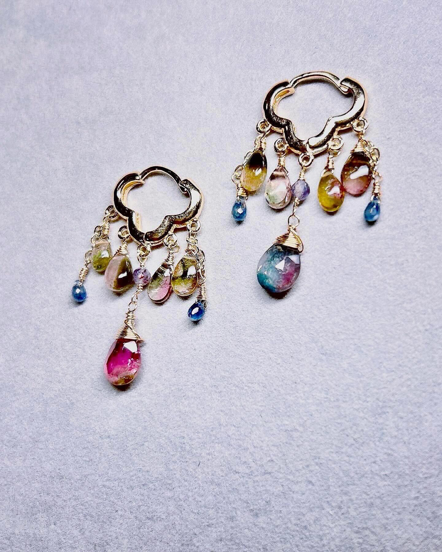 送料無料☆一点物14kgf☆キャンディカラー️バイカラーウォーターメロントルマリンの雲モチーフピアス