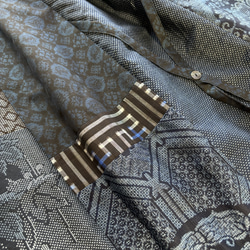 アンティーク大島紬のパッチワークスカート　青グレー秋名バラ　裏地付き　着物リメイク 7枚目の画像