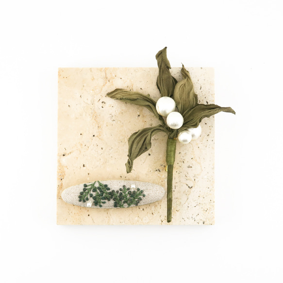 【 母の日ギフトBOX. 】Botanical. 布花ブローチとバレッタSet. (A) | 送料無料( 定形外郵便 ) 10枚目の画像