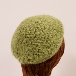 リフ編みのふんわりベレー帽　ライムグリーン 3枚目の画像