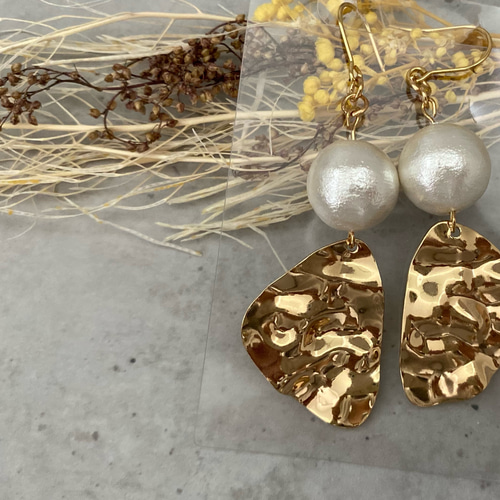 コットンパール ゴールド ピアス イヤリング ハンドメイド 