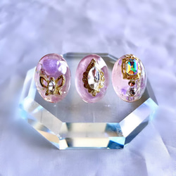 glass oval 3way elegant spring Earrings 1枚目の画像